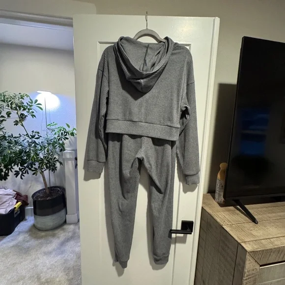 ALO Yoga Gray Hoodie and Jogger Set